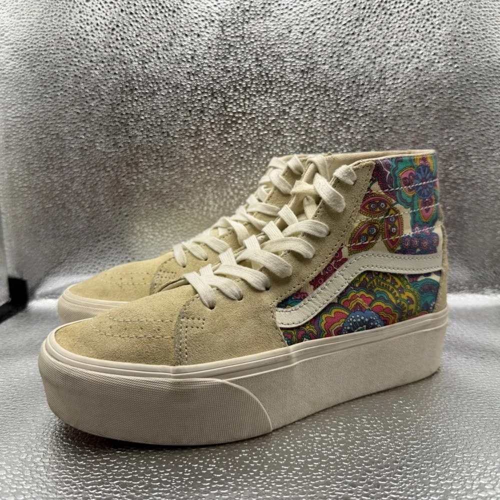 Size 8 Vans Sk8-Hi Stacked Sneakers Womens Tan Paisley Platform HighTop